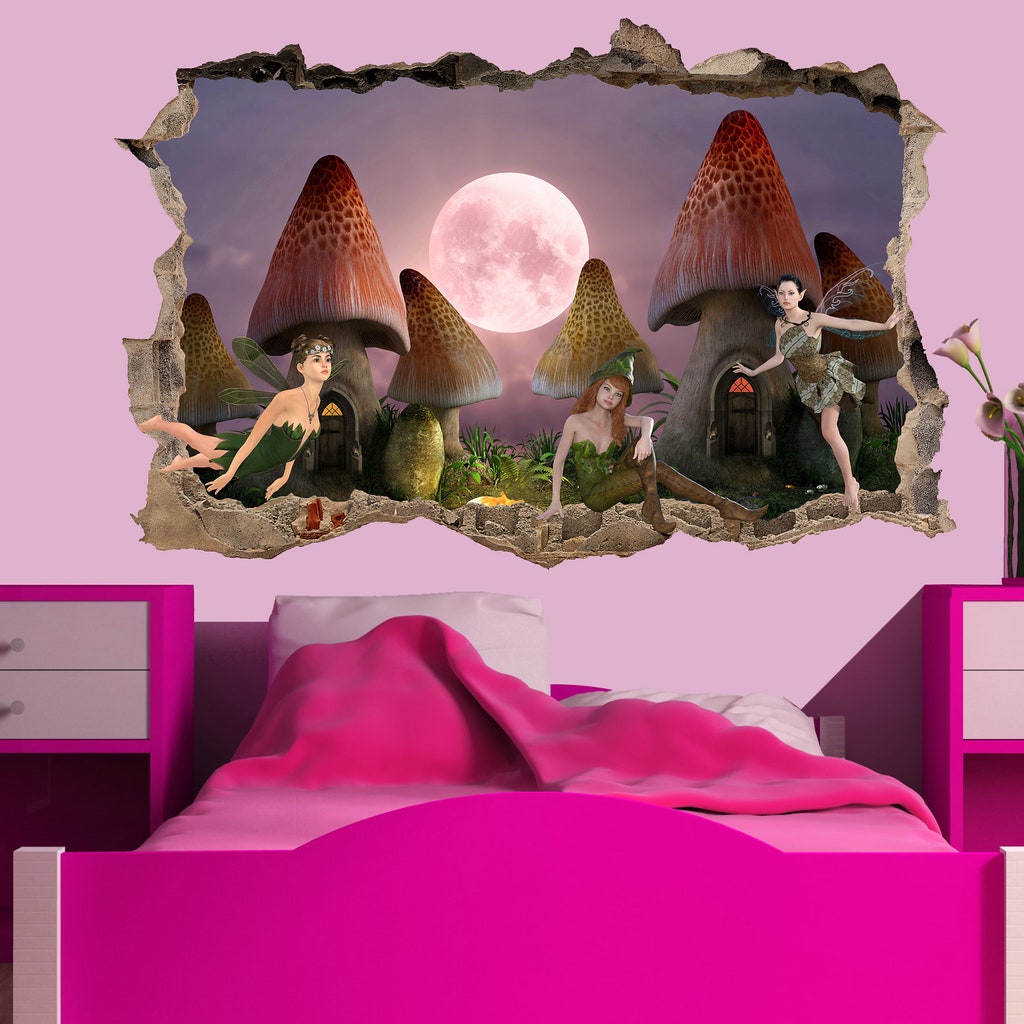 Fairies Enchanted Forest Full Moon Wall Sticker Mural Poster Decal