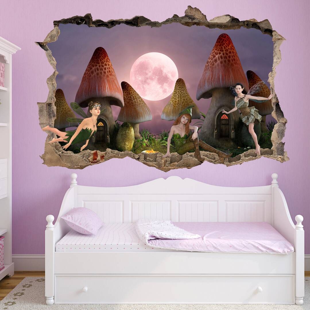 Fairies Enchanted Forest Full Moon Wall Sticker Mural Poster Decal