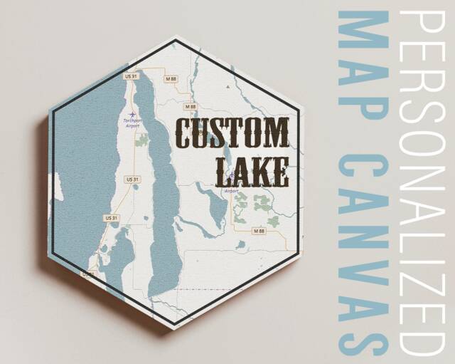 Custom Map, Hexagon Lake House Art, Canvas, Travel Collection, Wanderlust, Map Of Hometown, Nautical Decor, Wall Art - image 1