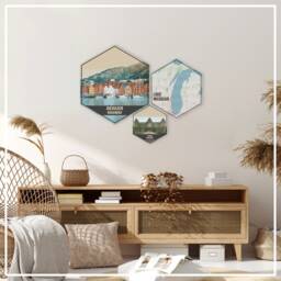 Custom Map, Hexagon Lake House Art, Canvas, Travel Collection, Wanderlust, Map Of Hometown, Nautical Decor, Wall Art - thumbnail 3