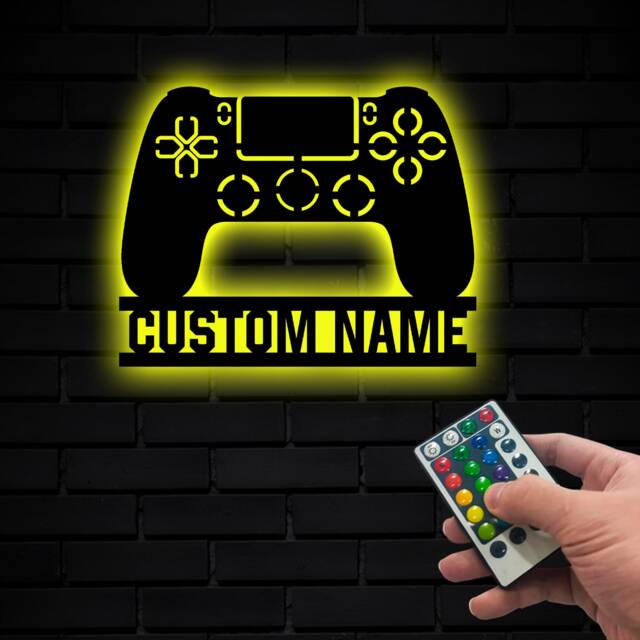 Game Controller Metal Wall Art With Led Lights, Custom Gaming Zone Decor Gift For Gamer, Switch Hanging, Man Cave Room - image 1