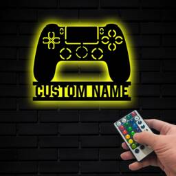 Game Controller Metal Wall Art With Led Lights, Custom Gaming Zone Decor Gift For Gamer, Switch Hanging, Man Cave Room - thumbnail 1