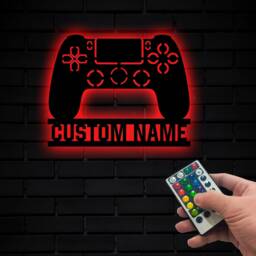 Game Controller Metal Wall Art With Led Lights, Custom Gaming Zone Decor Gift For Gamer, Switch Hanging, Man Cave Room - thumbnail 3
