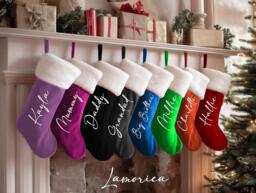 Personalized Christmas Stocking, Family Matching Xmas Holiday Name Sock, Red Stocking - thumbnail 1