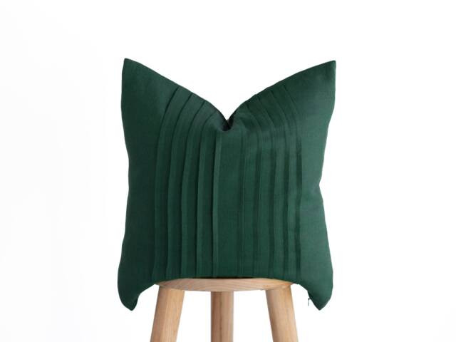 Emerald Green Linen Pillow Cover Handmade Ticking Stripe Slip, Custom Size & Color - image 1