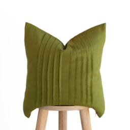 Emerald Green Linen Pillow Cover Handmade Ticking Stripe Slip, Custom Size & Color - thumbnail 3