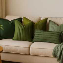 Emerald Green Linen Pillow Cover Handmade Ticking Stripe Slip, Custom Size & Color - thumbnail 2