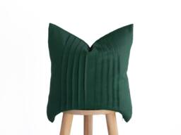 Emerald Green Linen Pillow Cover Handmade Ticking Stripe Slip, Custom Size & Color - thumbnail 1