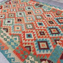 Handmade Afghan Chobi Kilim Rug 9.4x6.5 Wool Farmhouse Rug - thumbnail 3