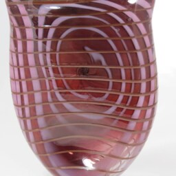 Handblown Red-Brown Glass Vase With Lavender Spirals & Iridescent Lip - thumbnail 3