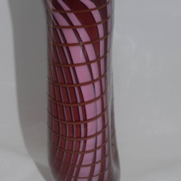 Handblown Red-Brown Glass Vase With Lavender Spirals & Iridescent Lip - thumbnail 2