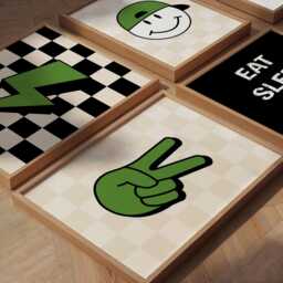 Retro Style, Teen Prints, Set Of 3, Boys Bedroom Colourful Kids Decor, Cool Print, Checkerboard - thumbnail 2