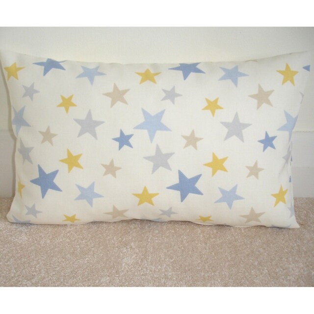 "Travel Pillow Cover Zip 16"" Stars Cushion Bolster Oblong Case Sham Pillowcase Blue Yellow Grey 16""x10" - image 1