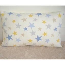 "Travel Pillow Cover Zip 16"" Stars Cushion Bolster Oblong Case Sham Pillowcase Blue Yellow Grey 16""x10"