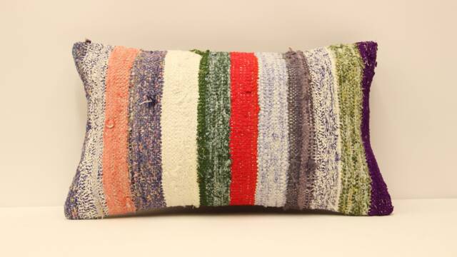 Anatolian Kilim Pillow, Striped Handwoven Sofa Pillow, 12x20 Decorative Cushion Cover Throw Pillow Koef-389 - image 1