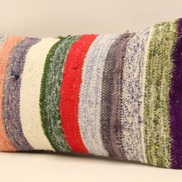 Anatolian Kilim Pillow, Striped Handwoven Sofa Pillow, 12x20 Decorative Cushion Cover Throw Pillow Koef-389 - thumbnail 3