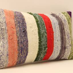 Anatolian Kilim Pillow, Striped Handwoven Sofa Pillow, 12x20 Decorative Cushion Cover Throw Pillow Koef-389 - thumbnail 2
