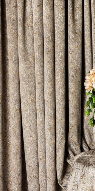 Damask Chenille Curtain Panel Navy, Cream & Gold - Custom Size - image 1