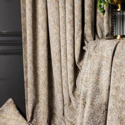 Damask Chenille Curtain Panel Navy, Cream & Gold - Custom Size - thumbnail 2