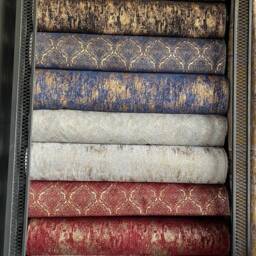 Damask Chenille Curtain Panel Navy, Cream & Gold - Custom Size - thumbnail 3