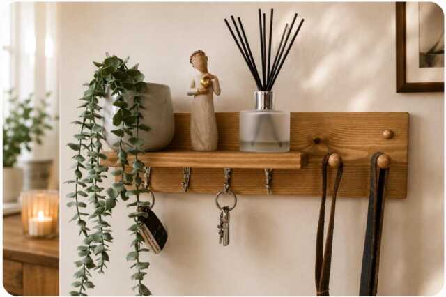 Handmade Oak Waxed Key Hook Shelf Dog Lead Shelf - image 1