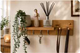 Handmade Oak Waxed Key Hook Shelf Dog Lead Shelf - thumbnail 1