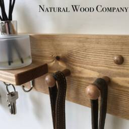 Handmade Oak Waxed Key Hook Shelf Dog Lead Shelf - thumbnail 3