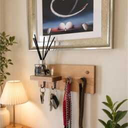 Handmade Oak Waxed Key Hook Shelf Dog Lead Shelf - thumbnail 2
