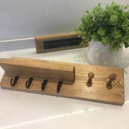 Handmade Oak Waxed Key Hook Shelf Dog Lead Shelf - thumbnail 4