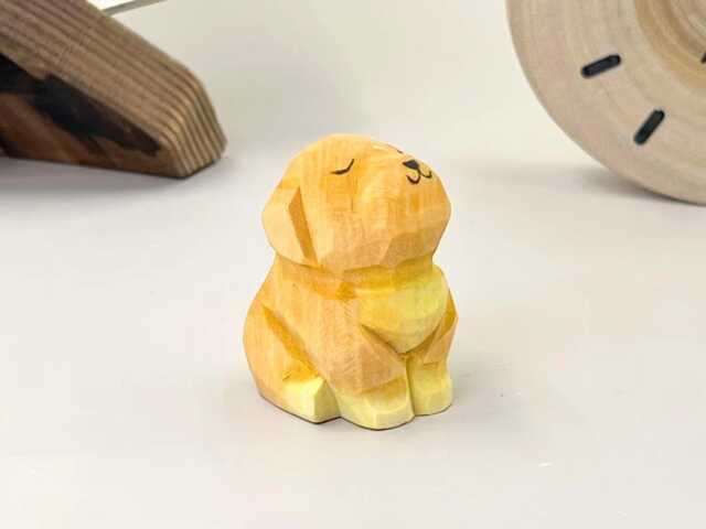 Custom Hand-Carved Wooden Golden Retriever Figurine For Table Decor, Miniature Puppy Wood Art Carved Ornament, Cute Animal Mother Day Gift - image 1