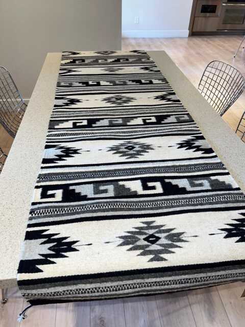 Zapotec Motifs, Handwoven Runner/ Rug With Undyed Wool in Oaxaca, Mexico
