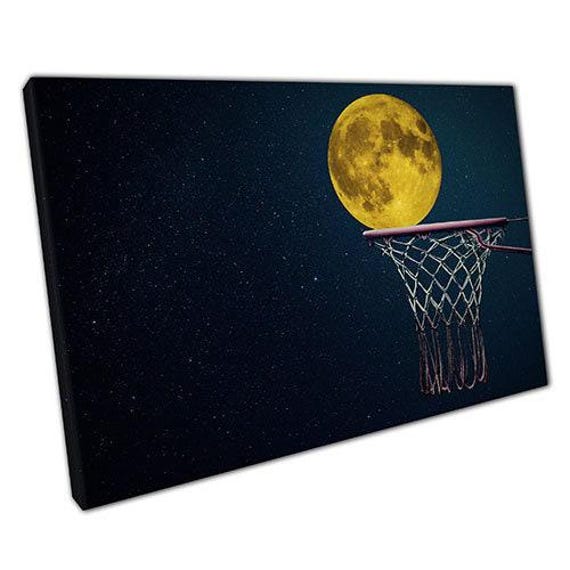 Moonlight Basketball Trickshot Canvas Art Ready To Hang Wall Decor For Home Office - image 1