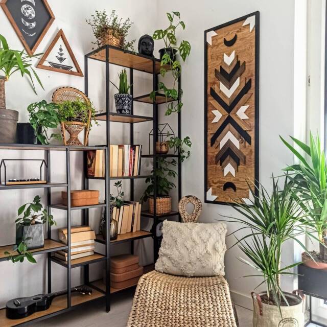 Aztec Wood Wall Art Panoramic Boho Mosaic Decor - image 1