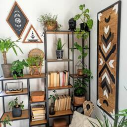 Aztec Wood Wall Art Panoramic Boho Mosaic Decor - thumbnail 2