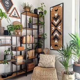 Aztec Wood Wall Art Panoramic Boho Mosaic Decor - thumbnail 1