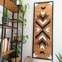 Aztec Wood Wall Art Panoramic Boho Mosaic Decor - thumbnail 3