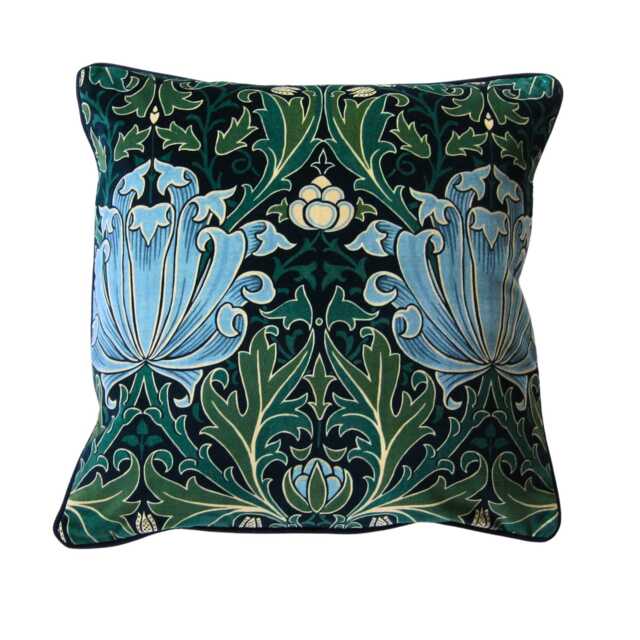 William Morris Helena, Arts & Crafts, Indigo/Boughs, Teal Blue Green Cotton Velvet Cushion Cover, Throw Pillow Home Decor - image 1