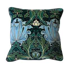 William Morris Helena, Arts & Crafts, Indigo/Boughs, Teal Blue Green Cotton Velvet Cushion Cover, Throw Pillow Home Decor - thumbnail 1