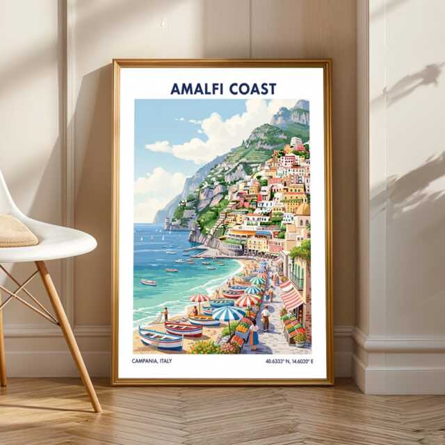 Amalfi Coast Gouache Print Colorful Mediterranean Seaside Art - image 1