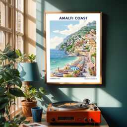 Amalfi Coast Gouache Print Colorful Mediterranean Seaside Art - thumbnail 2