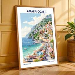 Amalfi Coast Gouache Print Colorful Mediterranean Seaside Art - thumbnail 3