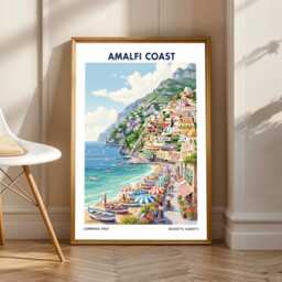 Amalfi Coast Gouache Print Colorful Mediterranean Seaside Art - thumbnail 1