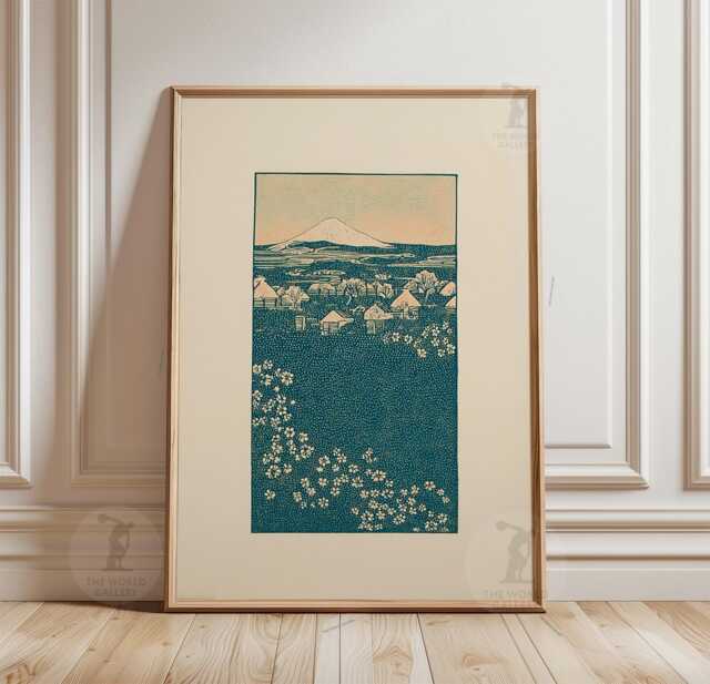 Mount Fuji Poster - Japanese Landscape Print Delicate Illustration Vintage Mountain - image 1