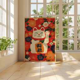 Japanese Maneki Neko Print, Lucky Cat Poster, Asian Home Decor - thumbnail 4