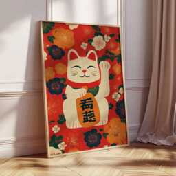 Japanese Maneki Neko Print, Lucky Cat Poster, Asian Home Decor - thumbnail 2