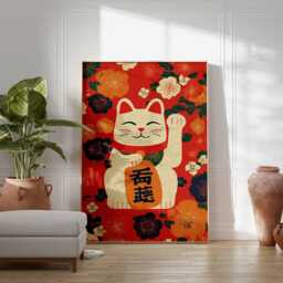 Japanese Maneki Neko Print, Lucky Cat Poster, Asian Home Decor - thumbnail 3