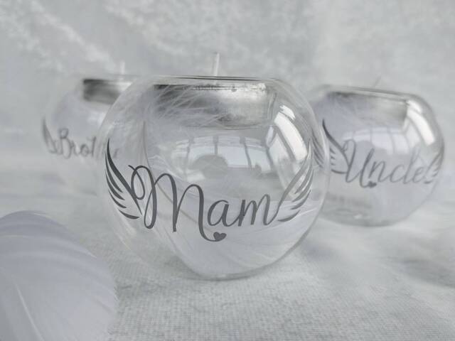 Personalised Memory Tea Light Holder - Feather Gift in Loving Memorial Candle Loved One Candle Condolence - image 1