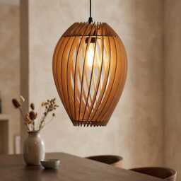 Handmade Wood Pendant Light Modern Rose Pod Hanging Lamp - thumbnail 3