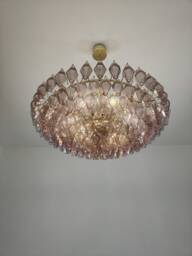 Large Murano Glass Poliedri Chandelier in Mauve Color - thumbnail 1