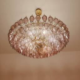 Large Murano Glass Poliedri Chandelier in Mauve Color - thumbnail 4